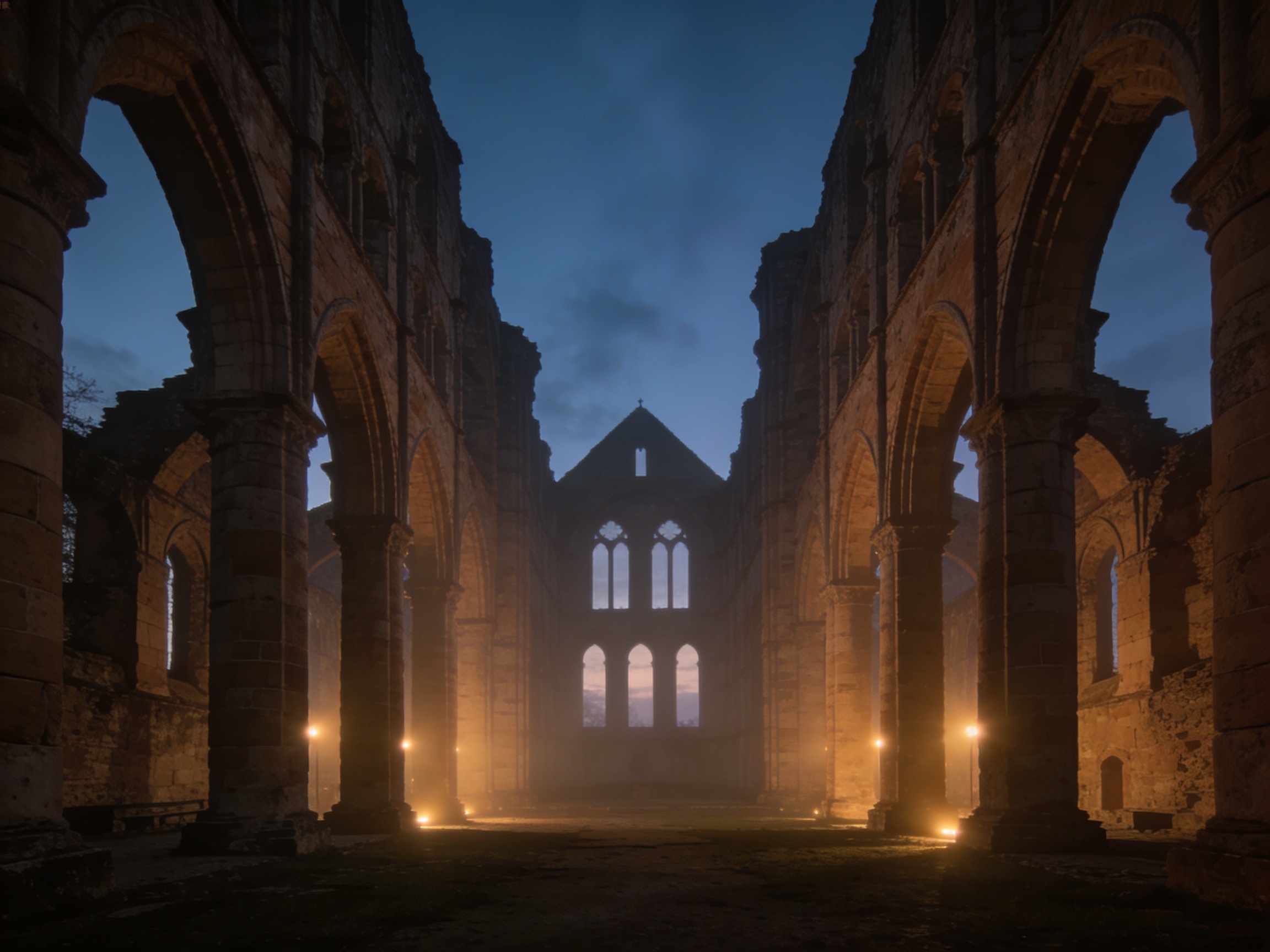 Stiftsruine Bad Hersfeld bei Dämmerung – Sandsteinarchitektur, atmosphärische Lichtstimmung