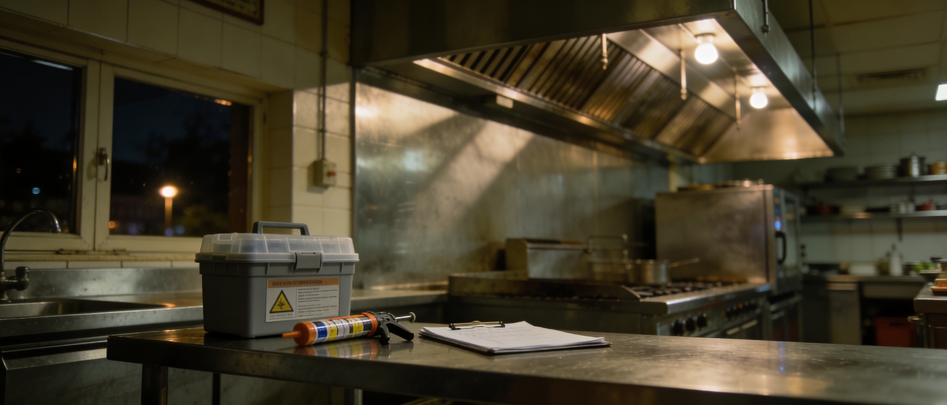 Schädlingsbekämpfung in einer Kasseler Gastronomie-Küche – Monitoring-Station auf Edelstahlbank